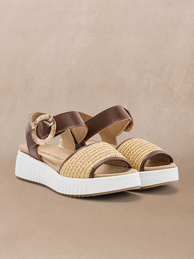 Sandales à scratch cuir et raphia