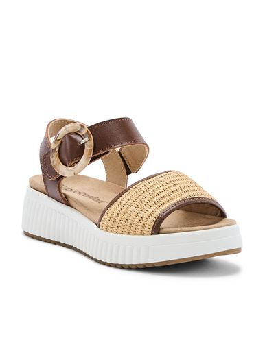 Sandales à scratch cuir et raphia