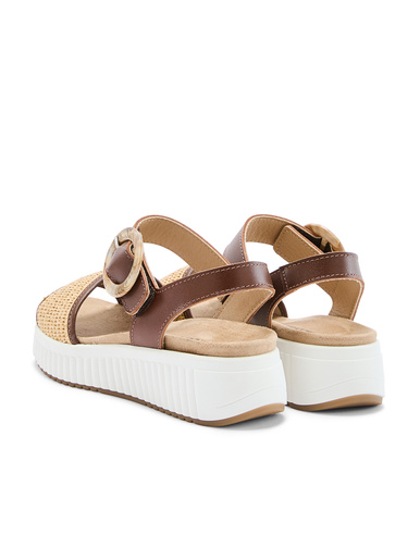 Sandales à scratch cuir et raphia