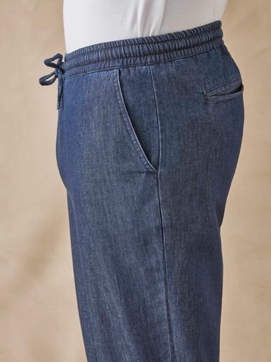 Pantalon élastiqué en denim léger
