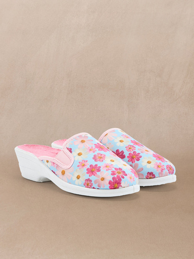 Mules avec élastiques d'aisance - Pédiconfort - Imprimé bleu