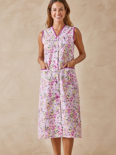 Tablier sans manches boutonné - Daxon - Imprimé rose