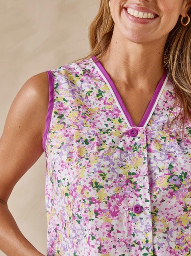 Tablier sans manches boutonné - Daxon - Imprimé rose