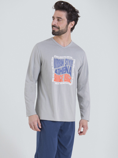 Pyjama Ecopack Sérigraphié - Athéna - Gris/marine
