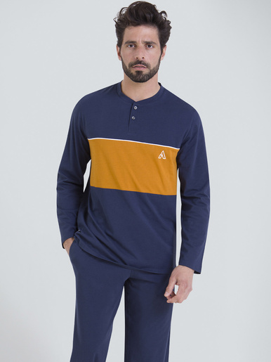 Pyjama Chic - Athéna - Haut marine+miel/bas bleu marine