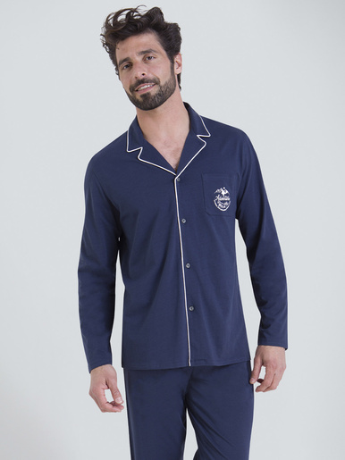 Pyjama boutonné Winter - Athéna - Haut marine/bas marine