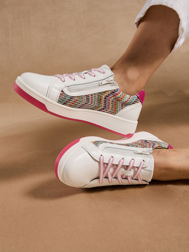 Baskets empiècements imprimés - Pédiconfort - Blanc/rose