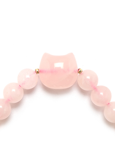 Bracelet chat et perles quartz rose