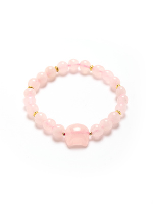 Bracelet chat et perles quartz rose