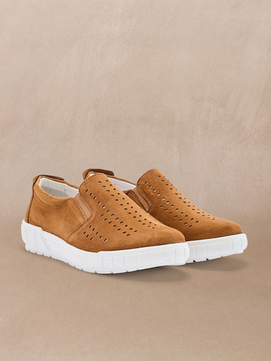 Mocassins cuir velours perforé