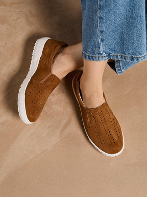 Mocassins cuir velours perforé