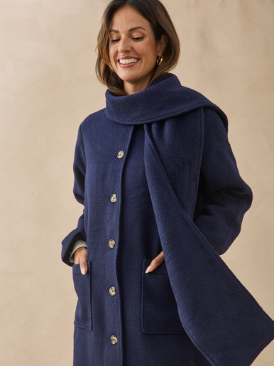 Manteau long avec écharpe amovible