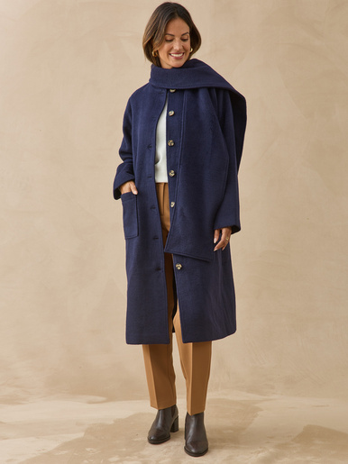Manteau long avec écharpe amovible