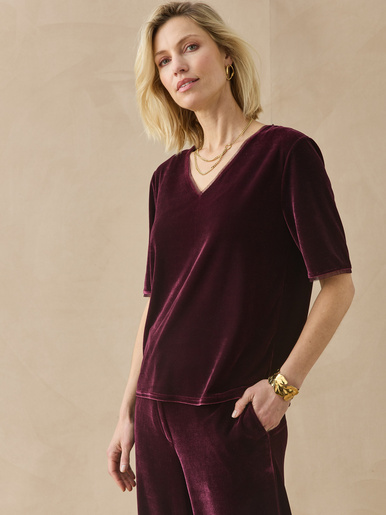T-shirt maille velours col en V