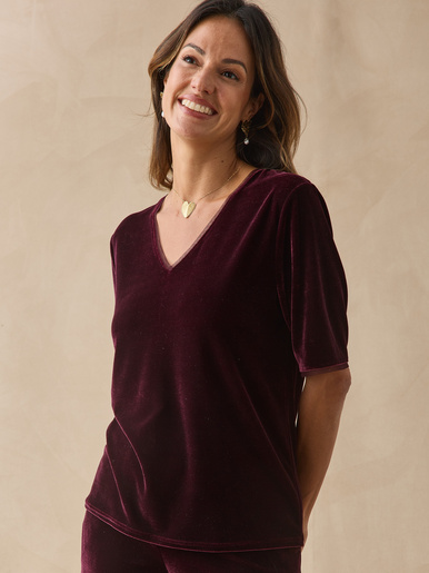 T-shirt maille velours col en V