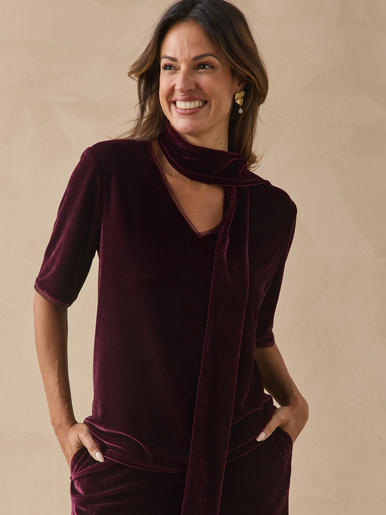 T-shirt maille velours col en V