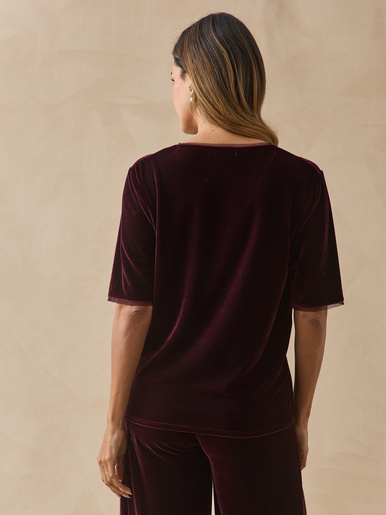 T-shirt maille velours col en V