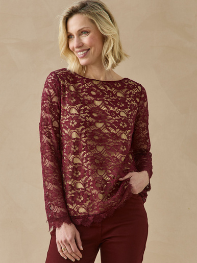 T-shirt dentelle col bateau - Daxon - Bordeaux