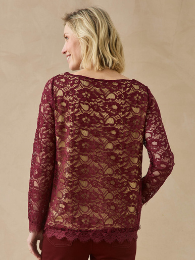T-shirt dentelle col bateau - Daxon - Bordeaux