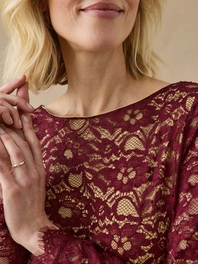 T-shirt dentelle col bateau - Daxon - Bordeaux
