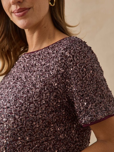 T-shirt à sequins col bateau