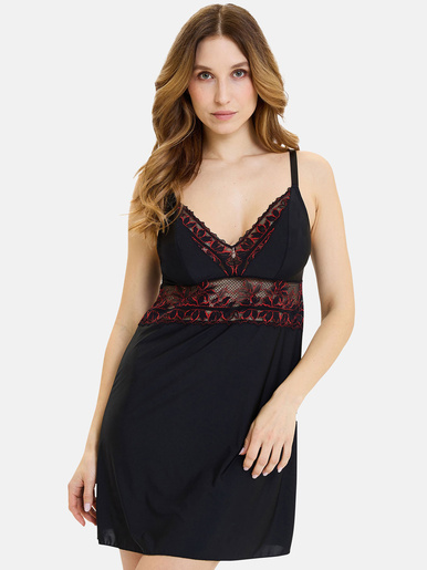 Nuisette sexy dentelle et microfibre - Sans Complexe - Noir, rouge
