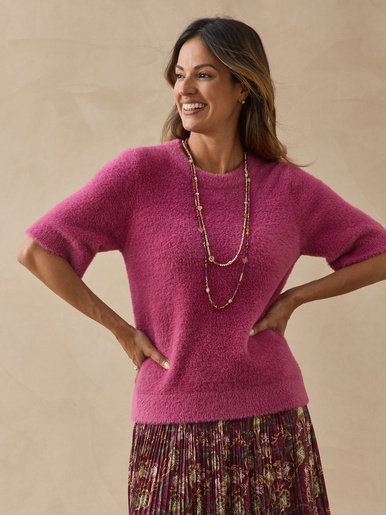 Pull manches courtes en maille poilue