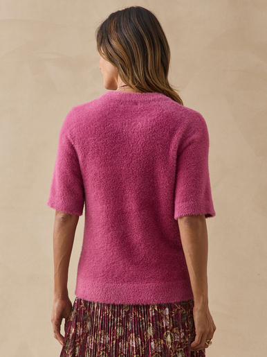 Pull manches courtes en maille poilue