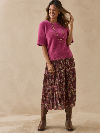 Pull manches courtes en maille poilue