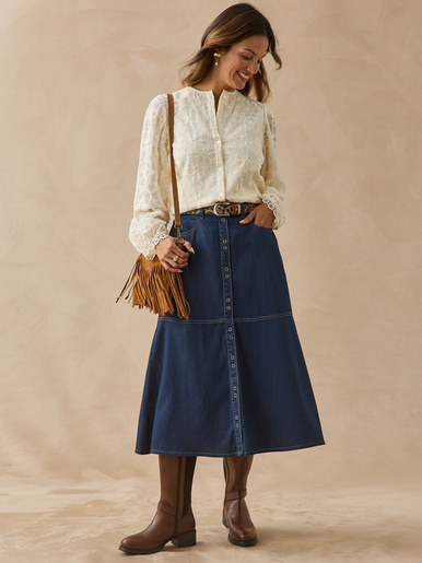 Jupe évasée effet denim