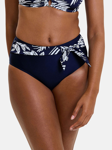 Culotte de bain taille haute - Sans Complexe - Feuilles graphiques bleu marine