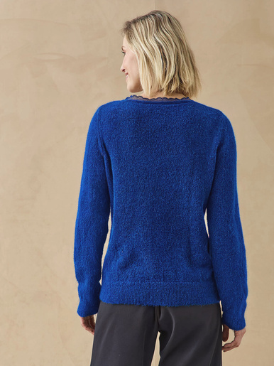 Pull col V dentelle avec laine et alpaga