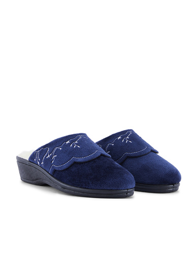 Mules brodées fourrées laine