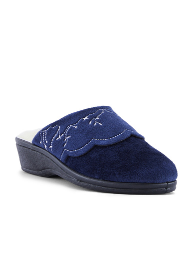 Mules brodées fourrées laine