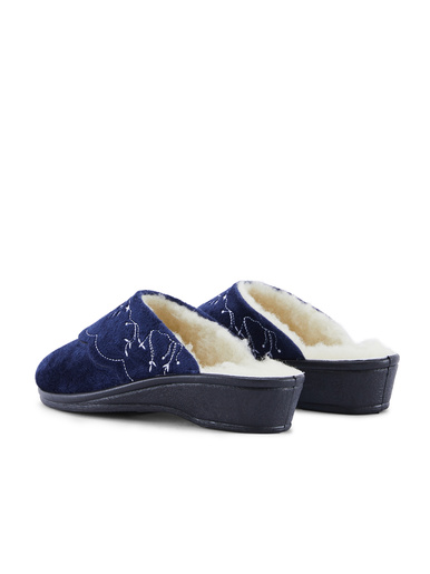 Mules brodées fourrées laine
