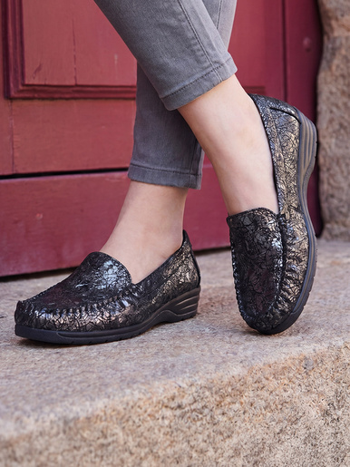 Mocassins largeur confort cuir imprimé