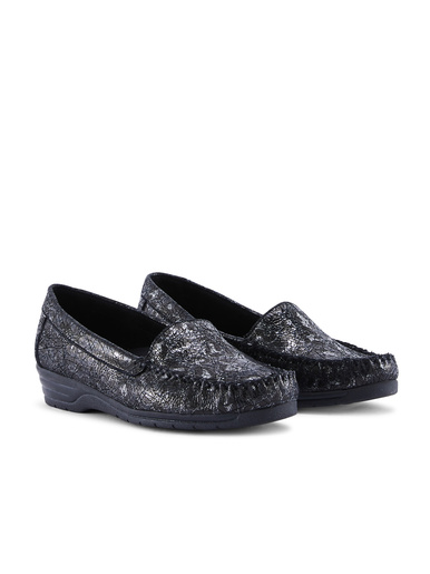 Mocassins larges cuir imprimé - Pédiconfort - Imprimé noir