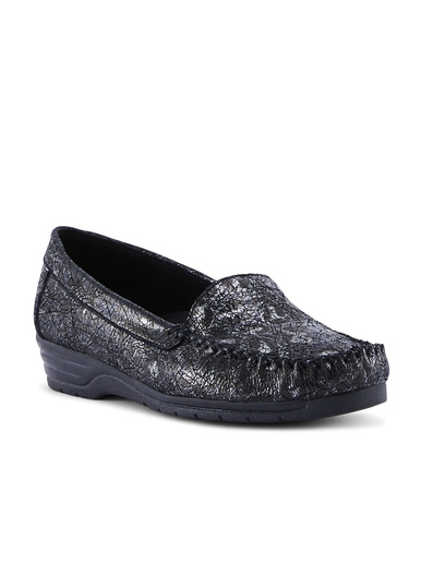 Mocassins larges cuir imprimé - Pédiconfort - Imprimé noir