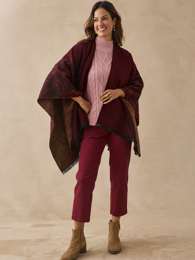 Poncho jacquard à franges