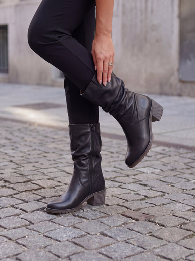 Bottines froncées à zip et talon