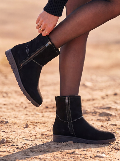 Bottines zippées cuir velours