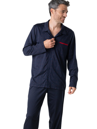 Pyjama coton mercerisé col ouvert