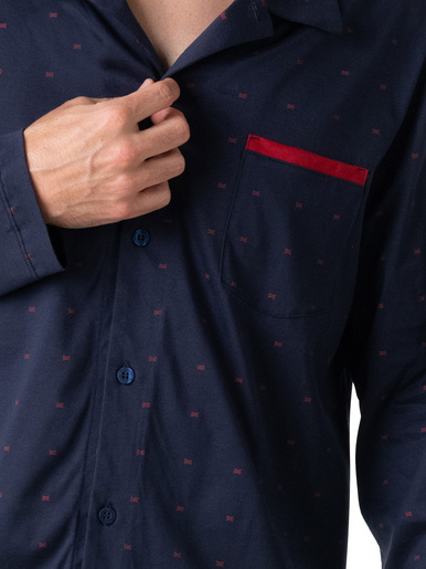 Pyjama coton mercerisé col ouvert